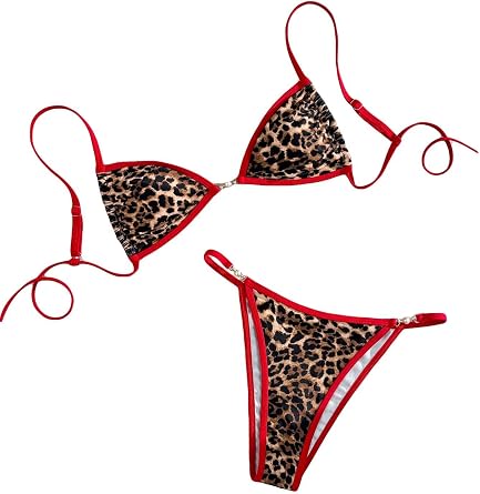 Womens Leopard Print Bathing Suit High Waisted Halter Bow Swimsuit Bikini Set