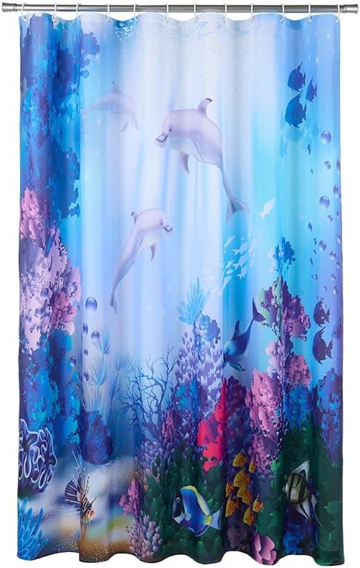 Lakeside Dolphin Memory Foam Bath Rugs & Shower Curtain Complete 16 Pc Set