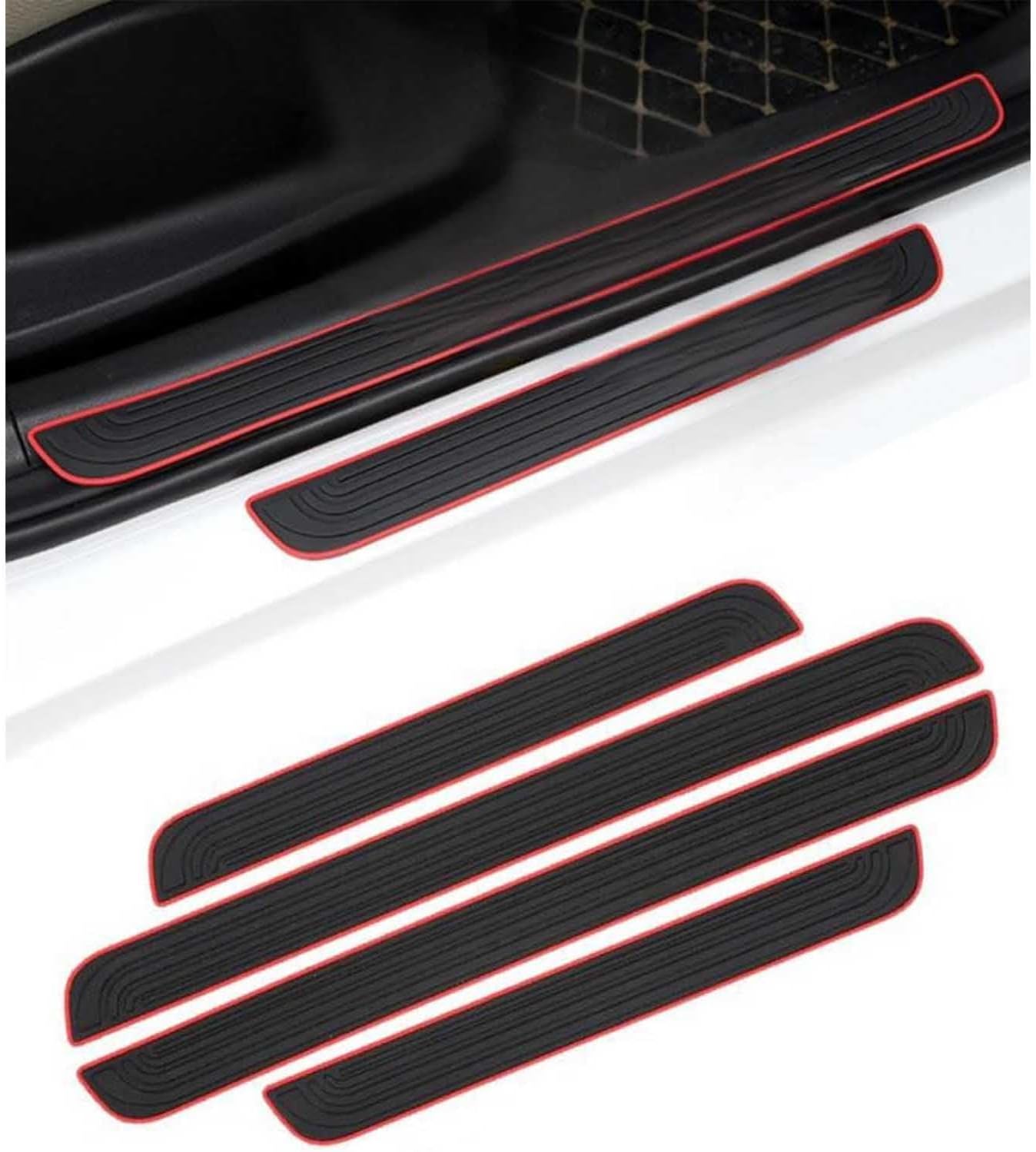 4 Pcs Car Door Sill Protector for Toyota Prius C 2012-2020, Rubber Scratch Resistant Door Sill Bumper Protective Film Threshold Protection,Red