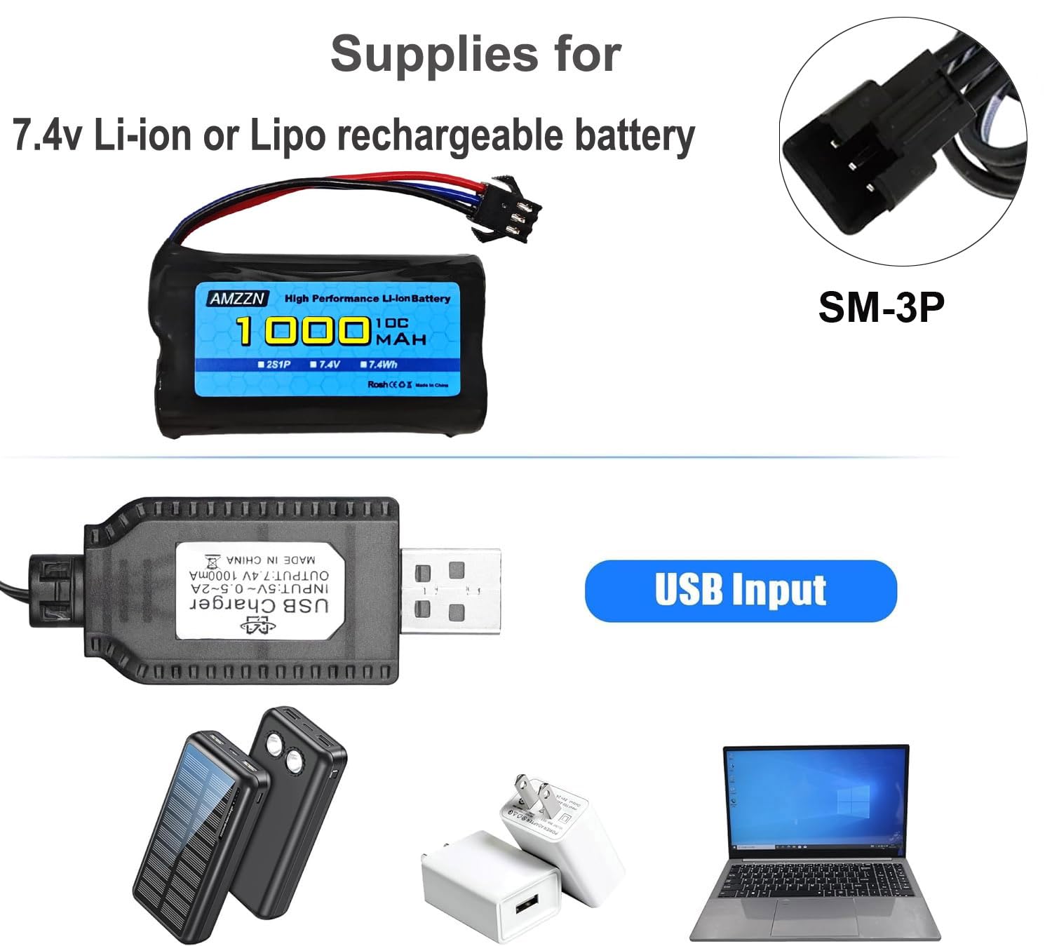 ENJOY-UNIQUE Câble de Charge 7,4 V pour Batteries Rechargeables JST-XH-3P Broches, pour Jouets RC Télécommandés, Voitures, Trains, Drones, Camions, Bateaux, Avions, Quadricoptères