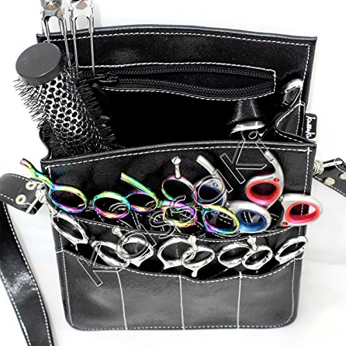 Scissor Pouch Belt Kassaki Hairdressing Storage Holster Salon Equipment Black Cowhide Effect - Image 2