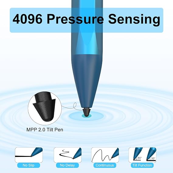 Stylus Pen for Microsoft Surface Pro 11/10/9/8/X/7+/7/6/5/4/3/Surface 3, Surface Go 4/3/2/1, Surface Laptop/Studio/Book 5/4/3/2/1 with Palm Rejection, 4096 Levels Pressure, Blue