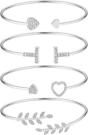 Women Bangle Bracelet Set Open Adjustable Cuff Bracelet Wire Stackable Wrap Jewelry