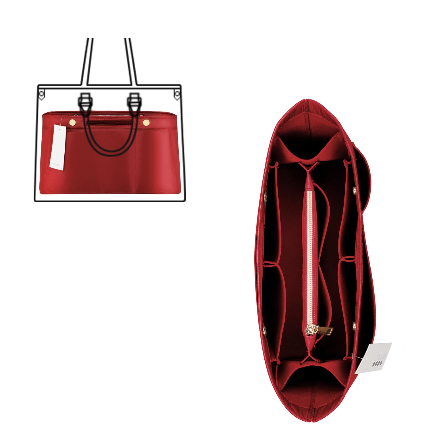 ZTUJO Purse Organizer Insert For Handbags, Silky Bag Organizer With 2 Zippers For Speedy Neverful Tote and More (Red, Small)