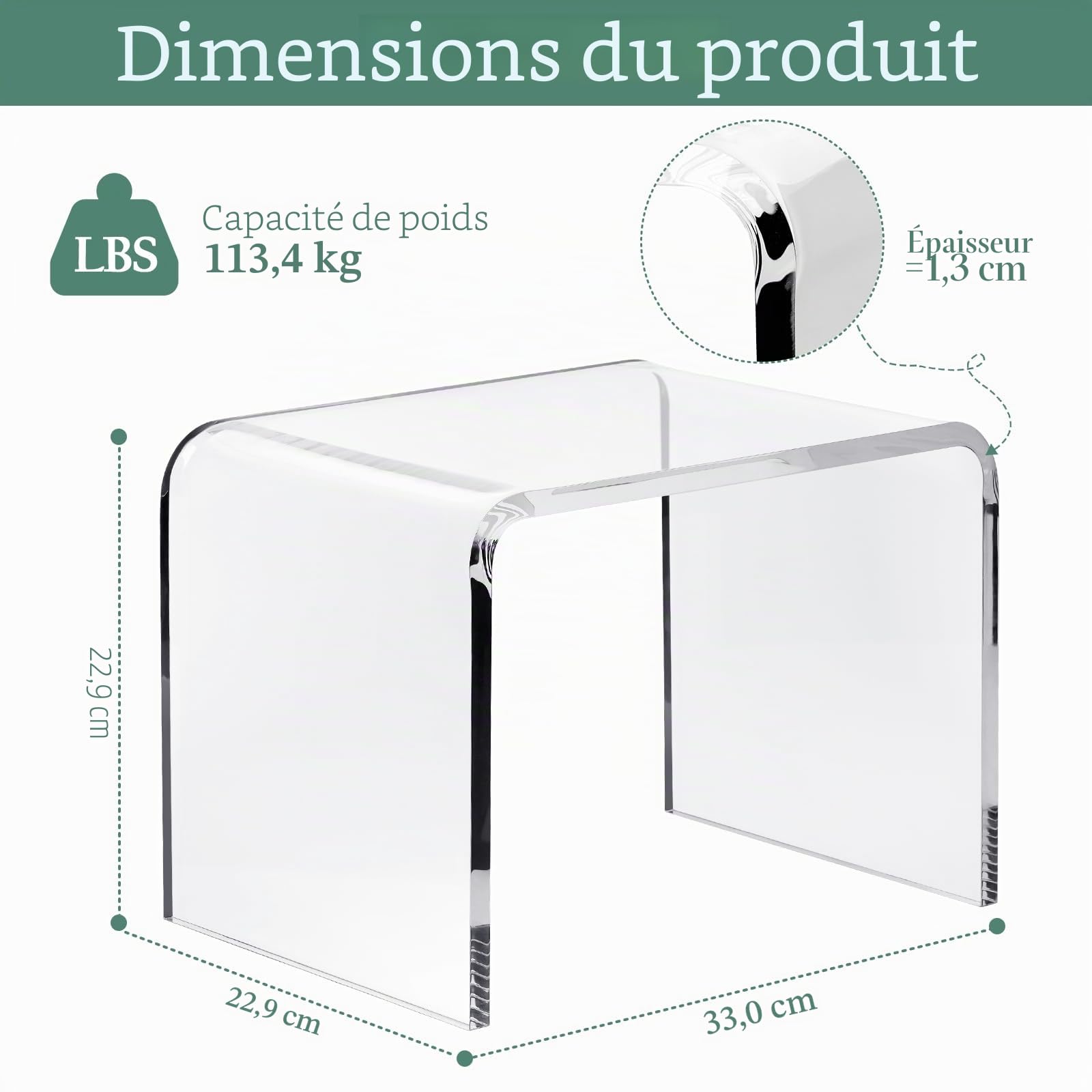 MYOYAY Tabouret de douche acrylique transparent, antidérapant, capacité de charge 200 kg, moderne, transparent