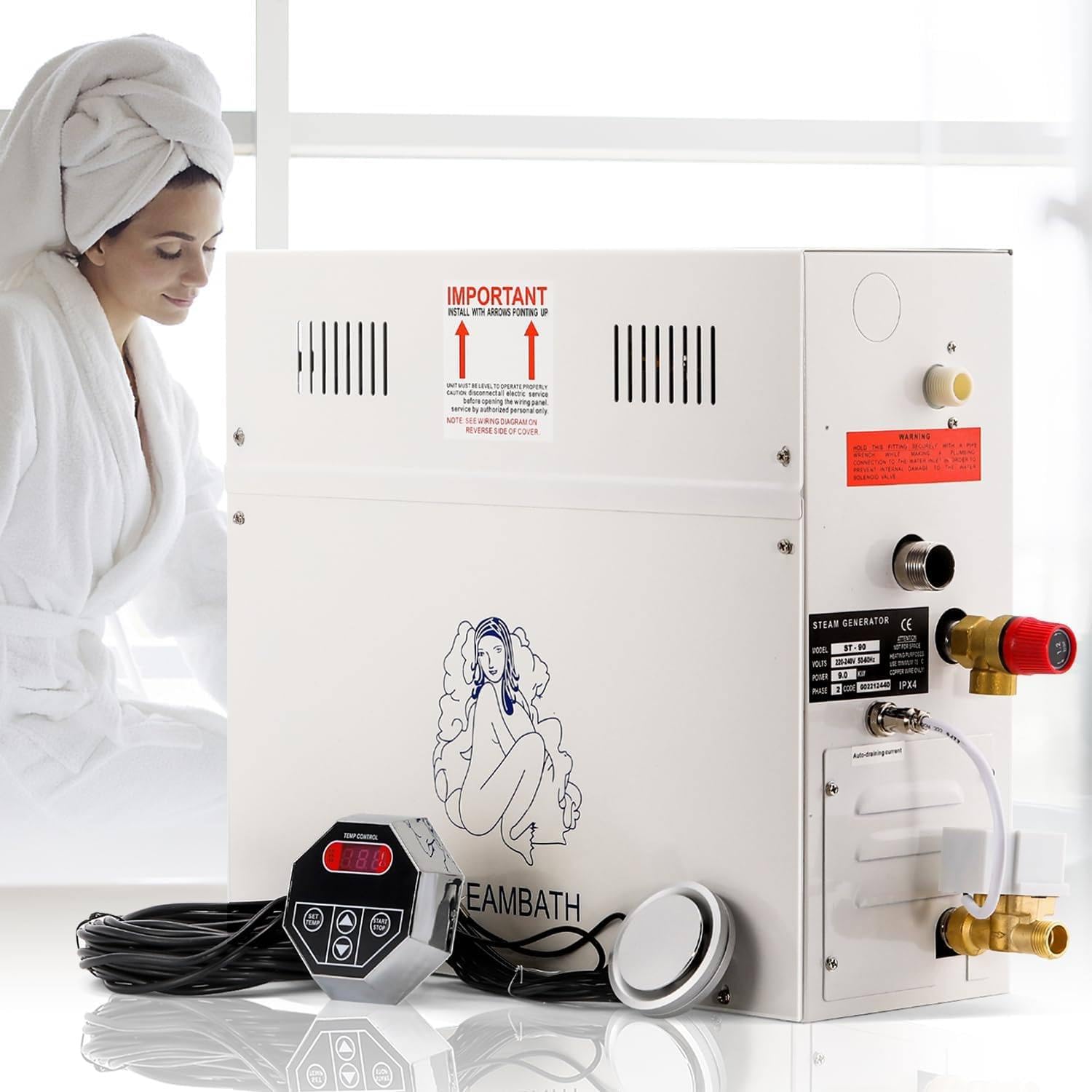 Calentador eléctrico para Sauna doméstica, Equipo de calefacción para Salas de Vapor, 4.5 kW, 6 kW, 9 kW, 12 kW, 15 kW, 18 kW, con generador de Vapor para baño Turco y Drenaje automático. 6KW