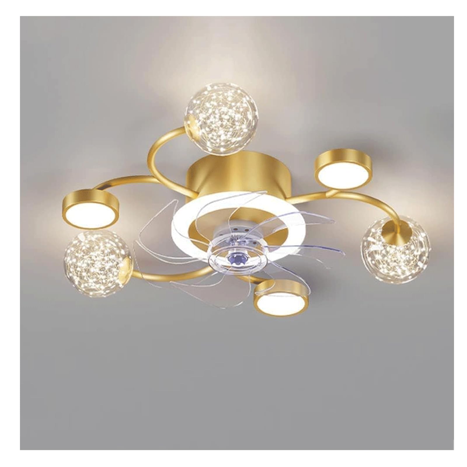 HXYSXHJUO Ceiling Fan Light with Lights Lamp Remote Control 3 Speeds Colors Pendant Bedroom Home Decoration(Color:Gold,Size:53x16cm)