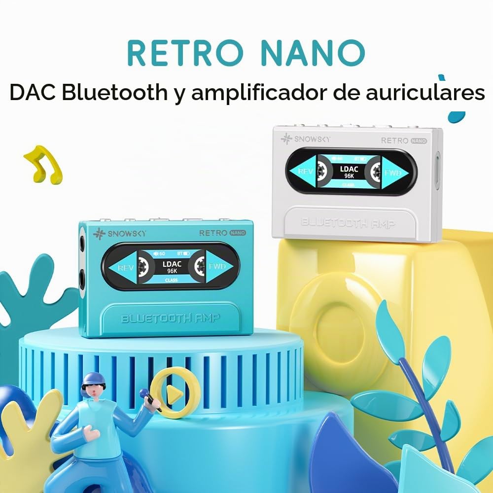 FiiO Snowsky Retro Nano Bluetooth USB DAC AMP con LDAC, aptX Adaptive, aptX LL (3.5 mm desequilibrada y Salida equilibrada de 4.4 mm) (Azul)