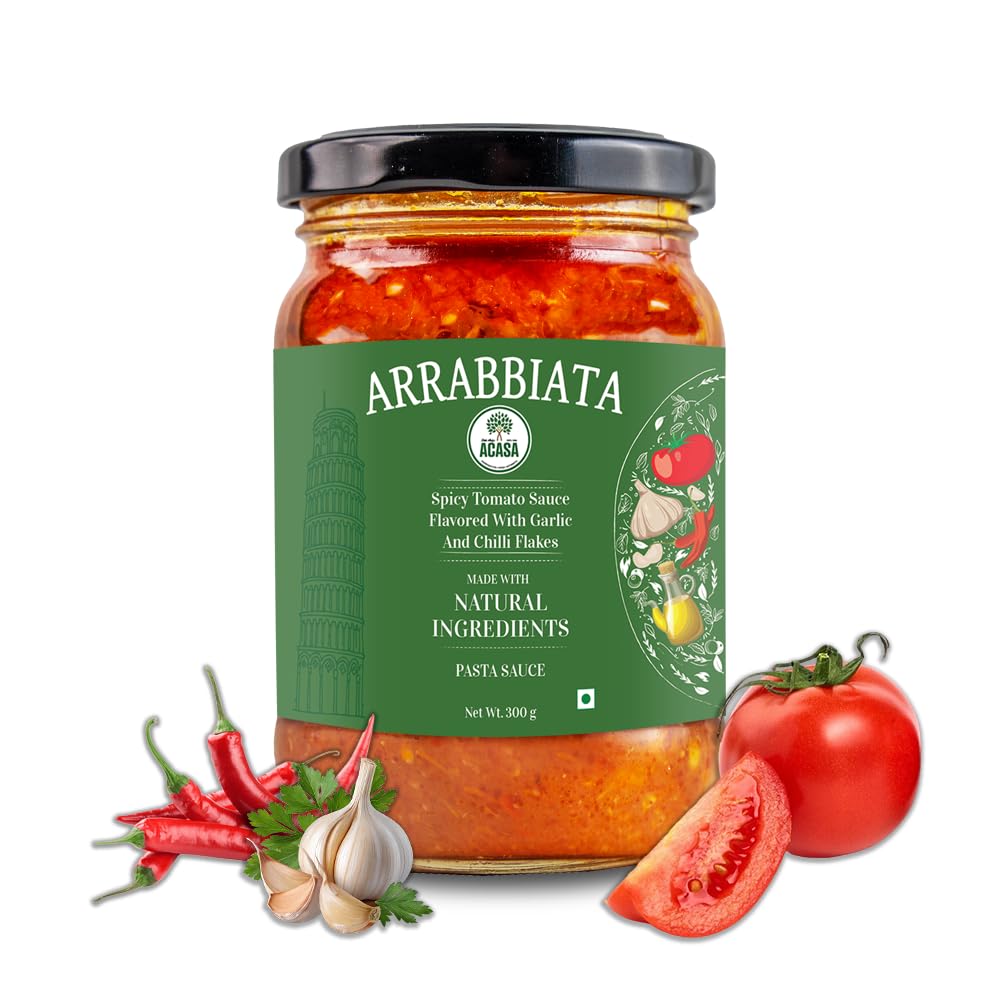Acasa Arrabiata Pasta Sauce 300 gm - Authentic Italian Arrabbiata Sauce - Spicy Tomato Recipe - Perfect for Pasta Dishes - Ingredients - Naturally Preserved - Ideal for Quick Meals