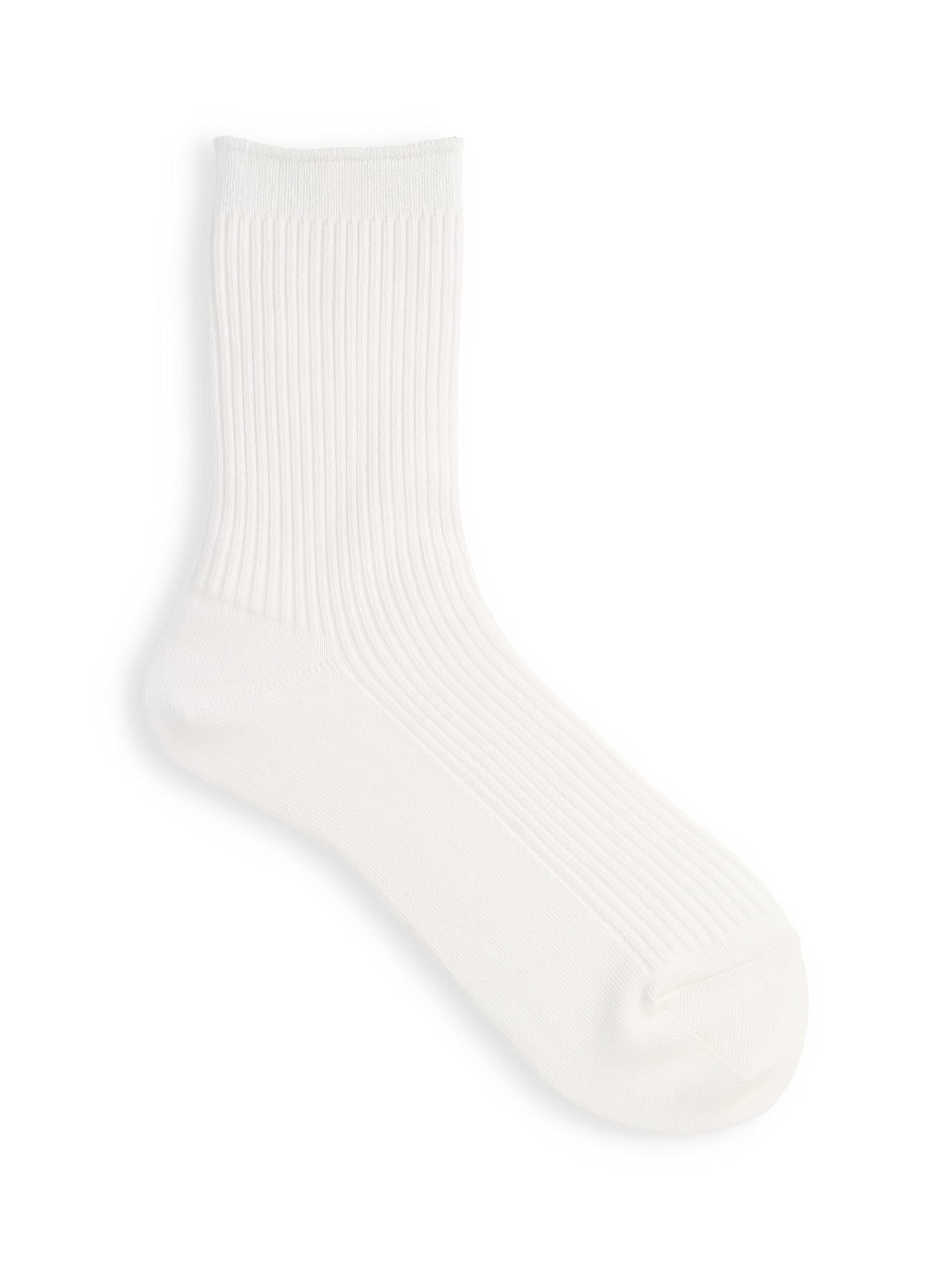 Tabio Made in Japan Women 2x2 Rib Crew Socks Cotton Sarashi White