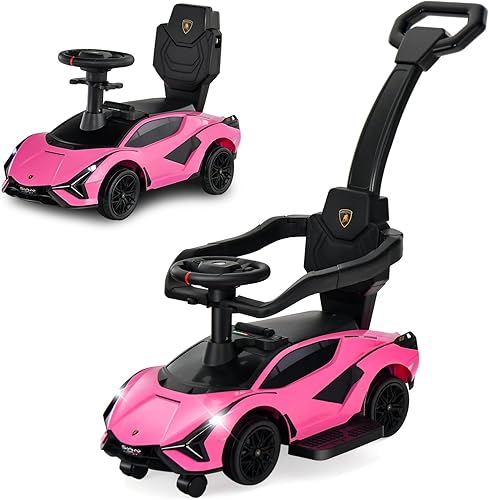 OLAKIDS Lamborghini SIAN - Automóvil de empuje 3 en 1, con licencia de Lamborghini SIAN Baby Sliding con ruedas universales, barandillas extraíbles