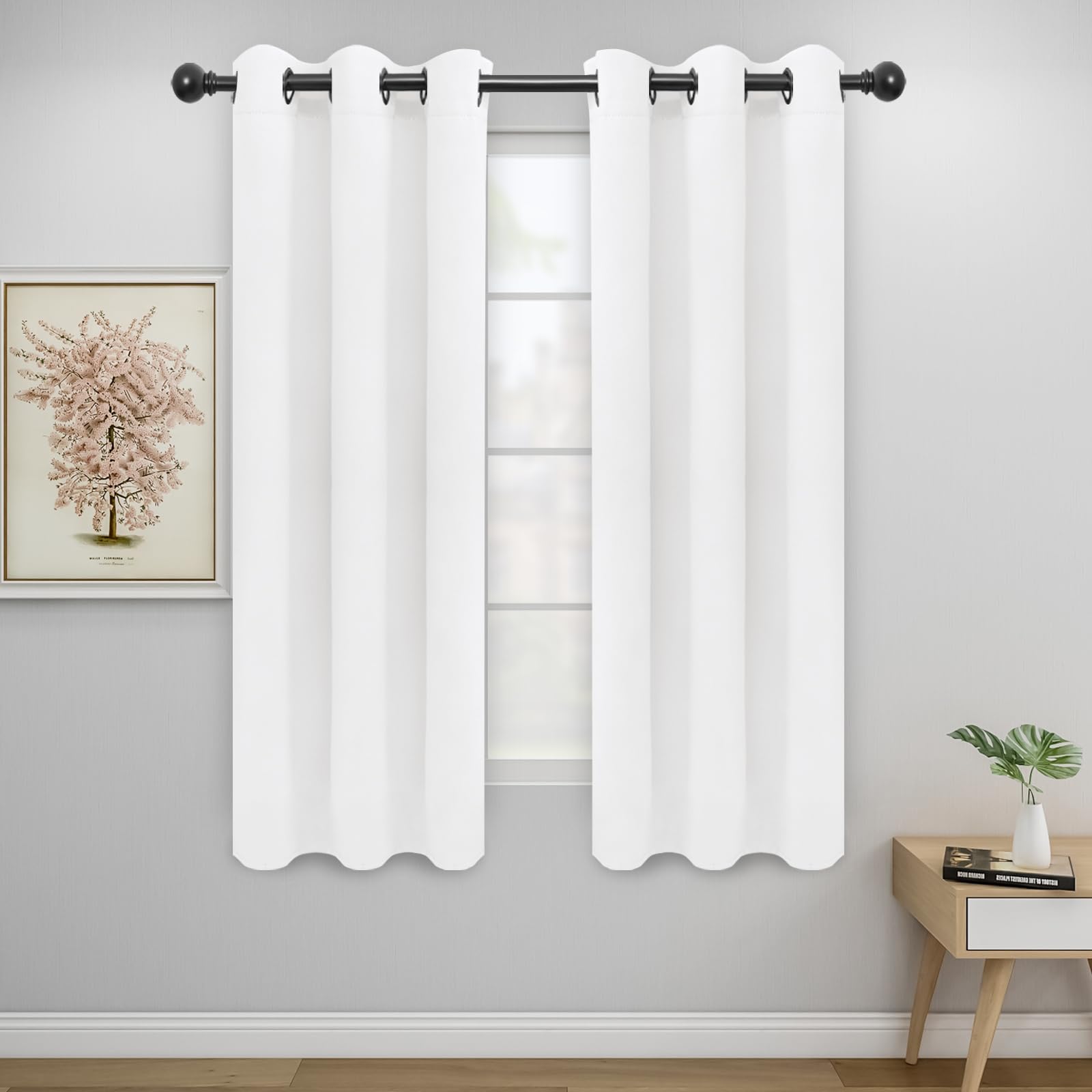 Easy-Going Curtains for Bedroom, Solid Thermal Insulated Grommet and Noise Reduction Window Drapes, Room Darkening Curtains for Living Room, 2 Panels