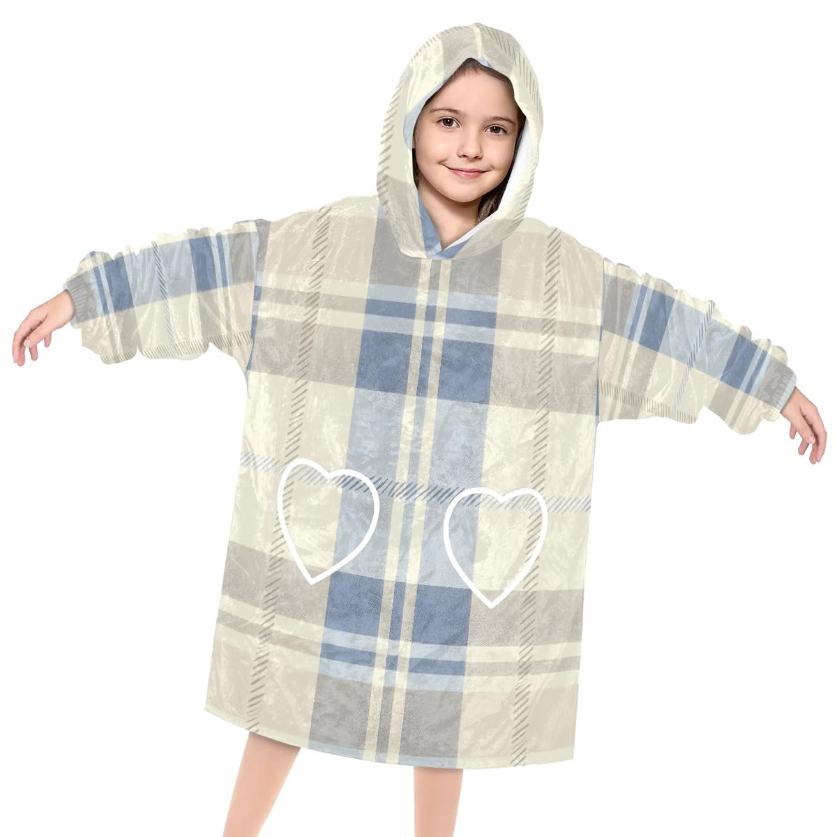 Wearable Blanket Hoodie for Kids, Vintage Striped Fleece Sweatshirt Blanket Oversized Blanket Sweatshirt with Pocket Flannel Warm Hooded Blanket 6-10 Year Old Girl Boy Gift, One Size