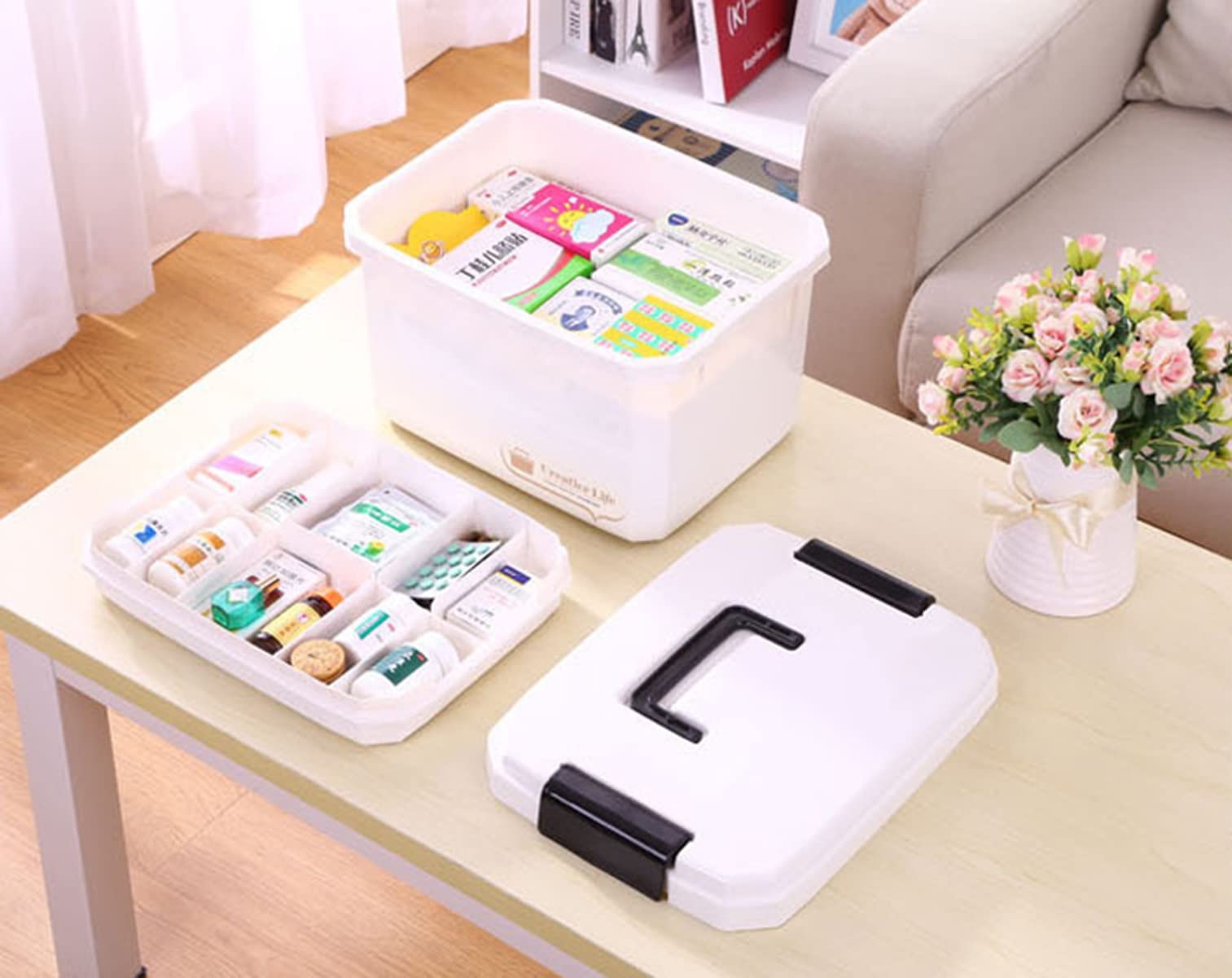 Winter Tragbares Erste-Hilfe-Set, doppellagige Aufbewahrungsbox für Hausmedizin, multifunktionaler Notfallmedizin-Organizer für die Familie (Size : XL)