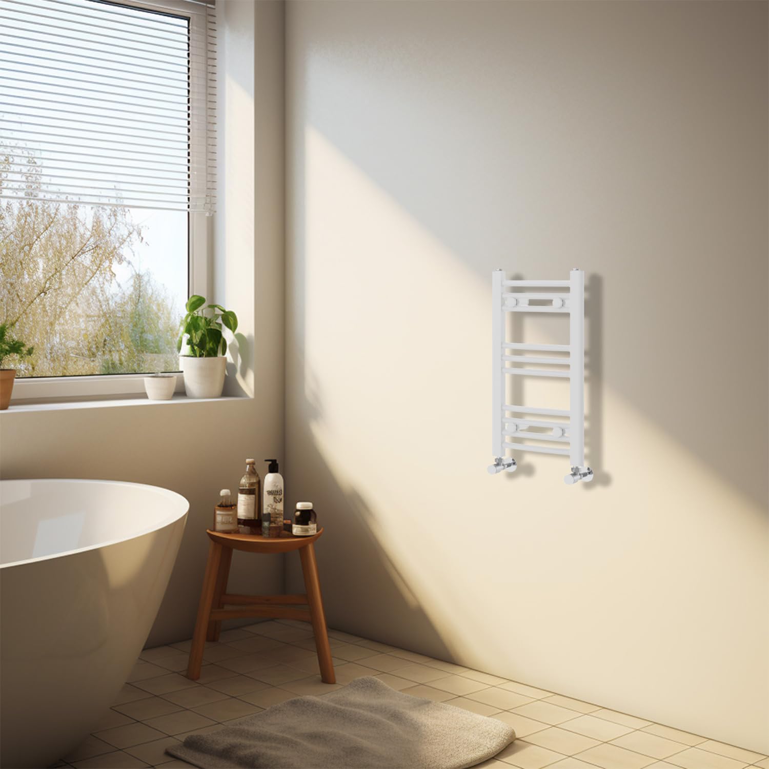 Nrg White Heated Towel Rail Curved Designer Bathroom Radiator - 600×300Mm