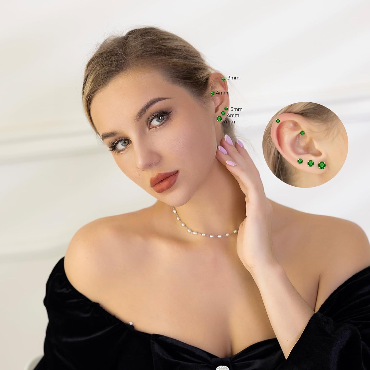 5 Pairs Flat Back Stud Earrings for Women, Trendy Cartilage Earring, Hypoallergenic Titanium Earrings Set, Cubic Zirconia Flatback Ear Rings Non Tarnish - Image 6