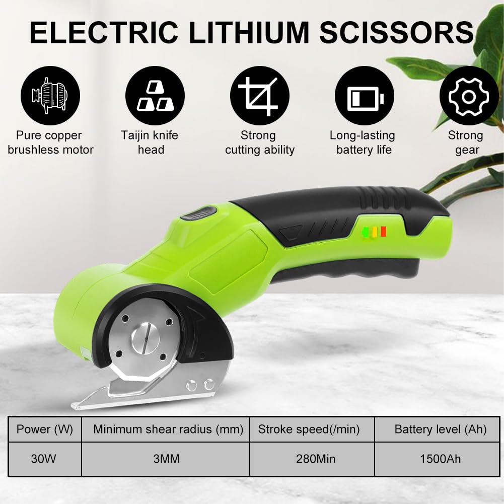 Cortador eléctrico inalámbrico de cartón, tijeras eléctricas de cartón, cortador rotatorio portátil con LED y bloqueo de seguridad