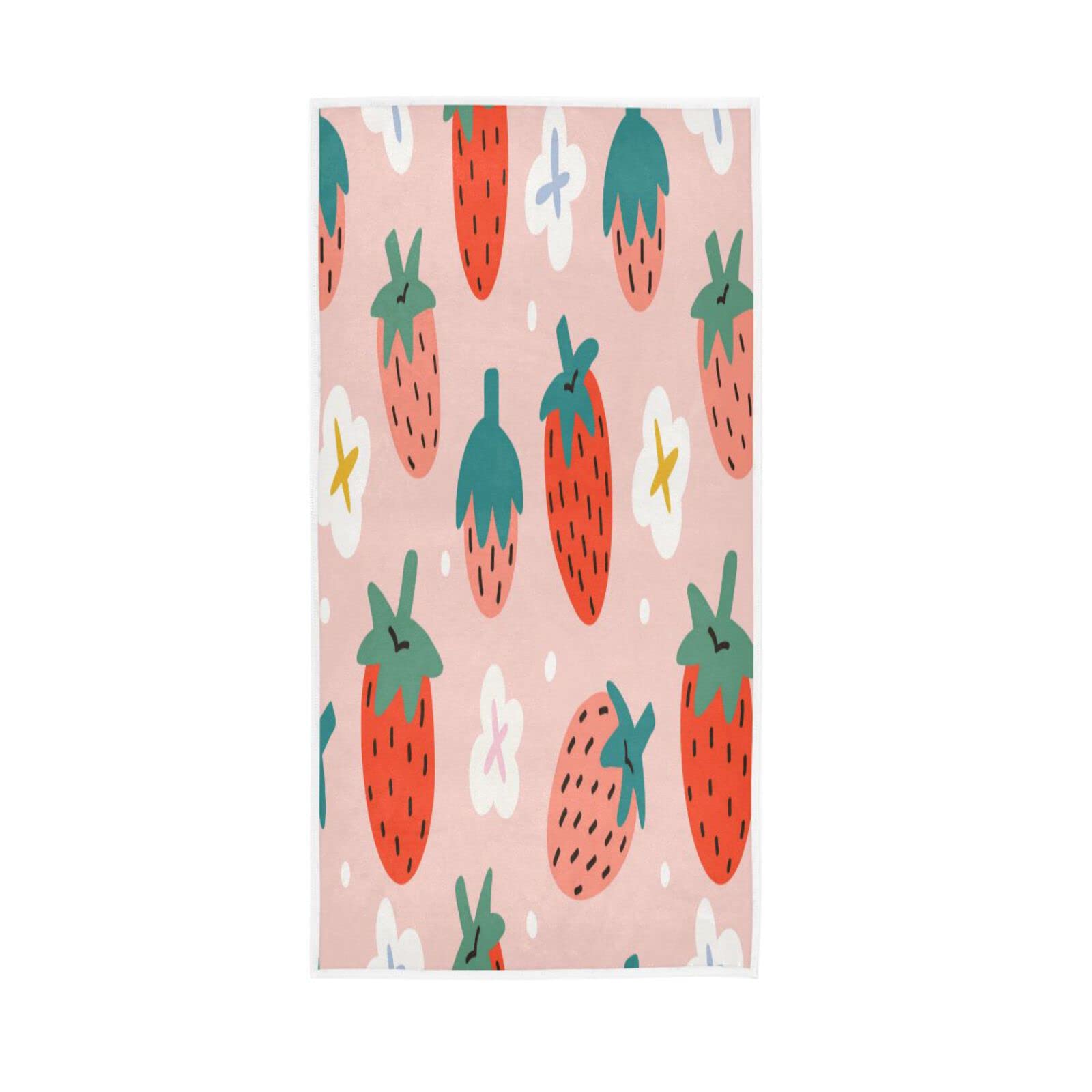 HUYGD Strawberries Colorful Cute Facial Towels, 15 x 30 Inches Absorbent Hand Towel Spa Hand Towels Facial Towels for Estheticians Soft