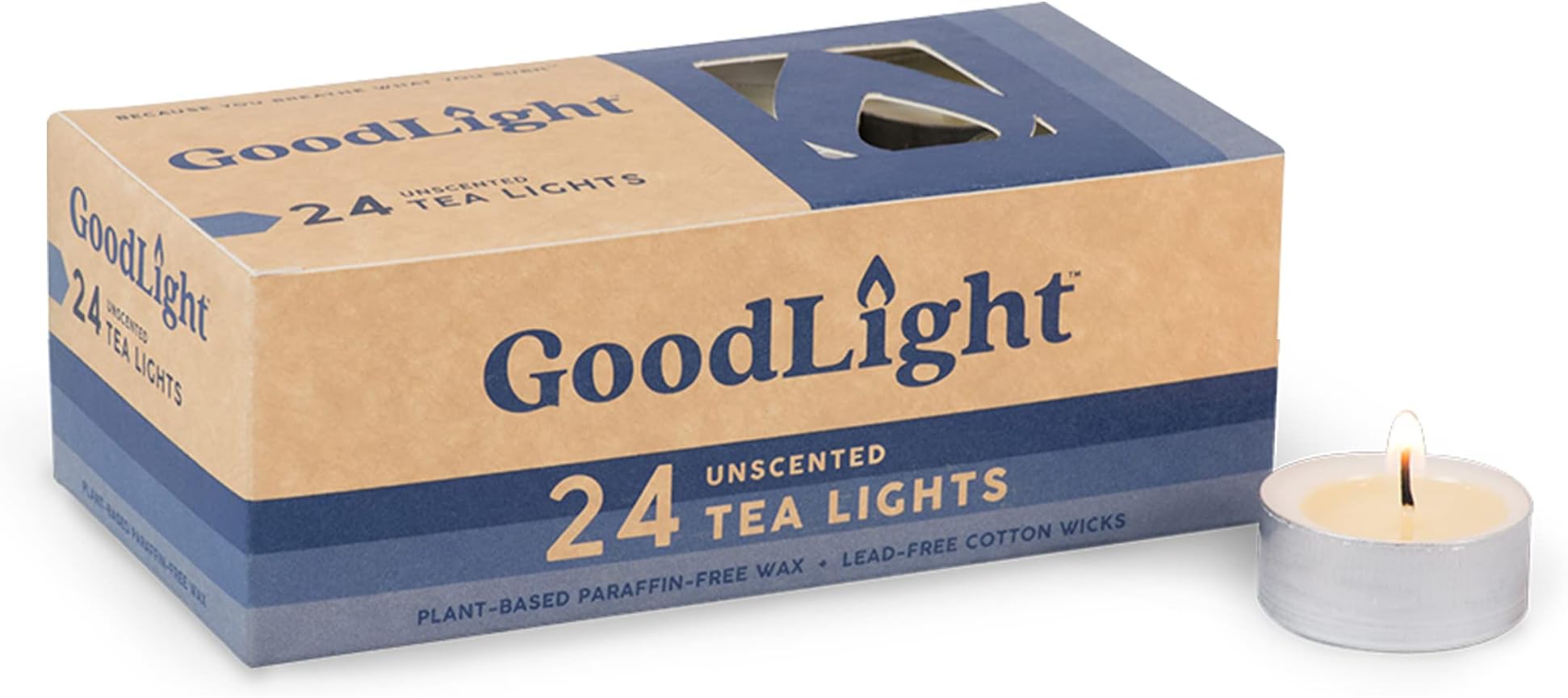 GoodLight Paraffin-Free Tea Light Candles, Made from Vegan Palm Wax, Clean-Burning and All-Natural Tealight Candles, 4-Hour Burn Time (24 Unscented Tea Lights)
