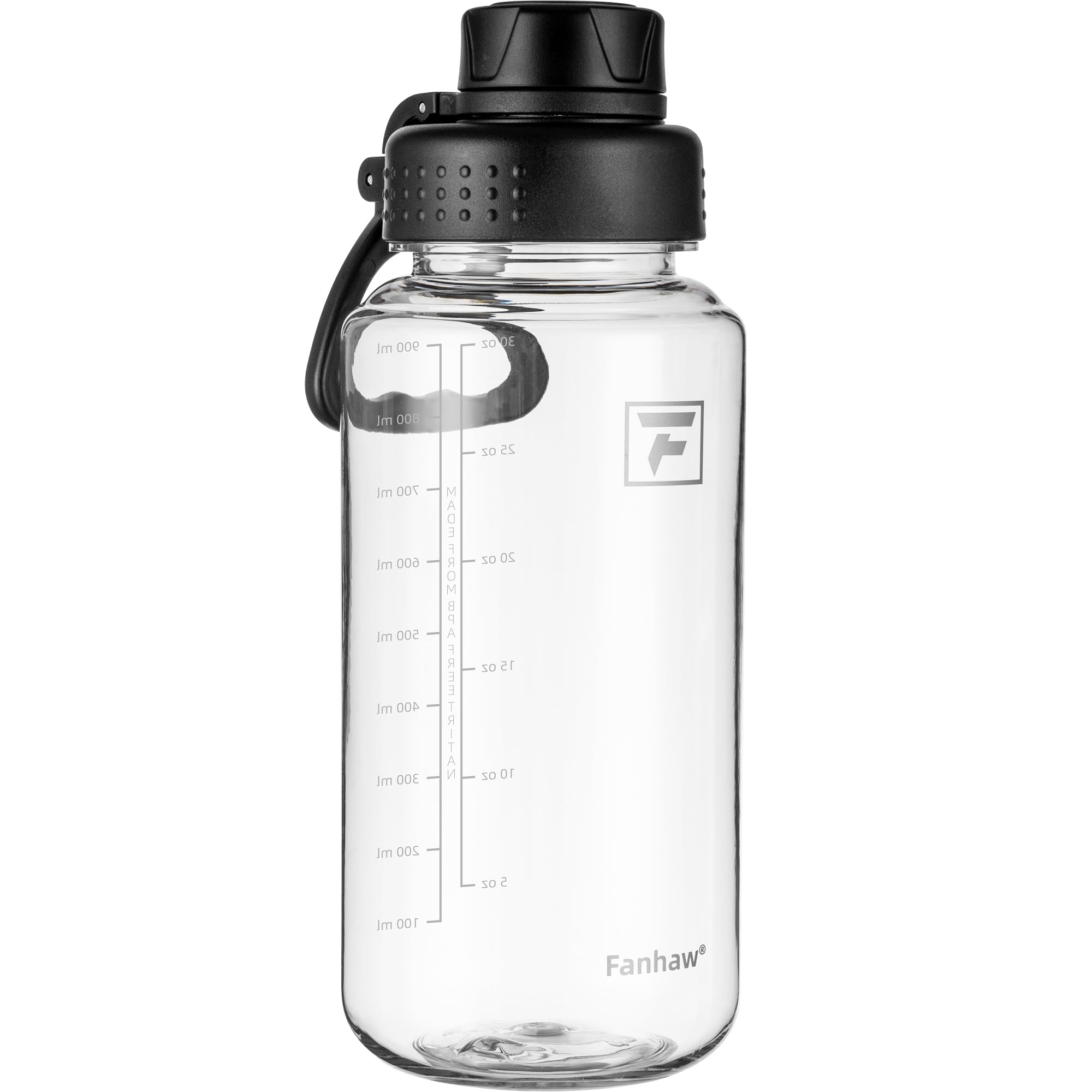 Fanhaw 32 oz Clear BPA-Free Tritan Water Bottle with Fast-Flow Spout Lid Leakproof Wide-Mouth Reusable Bottle for Gym