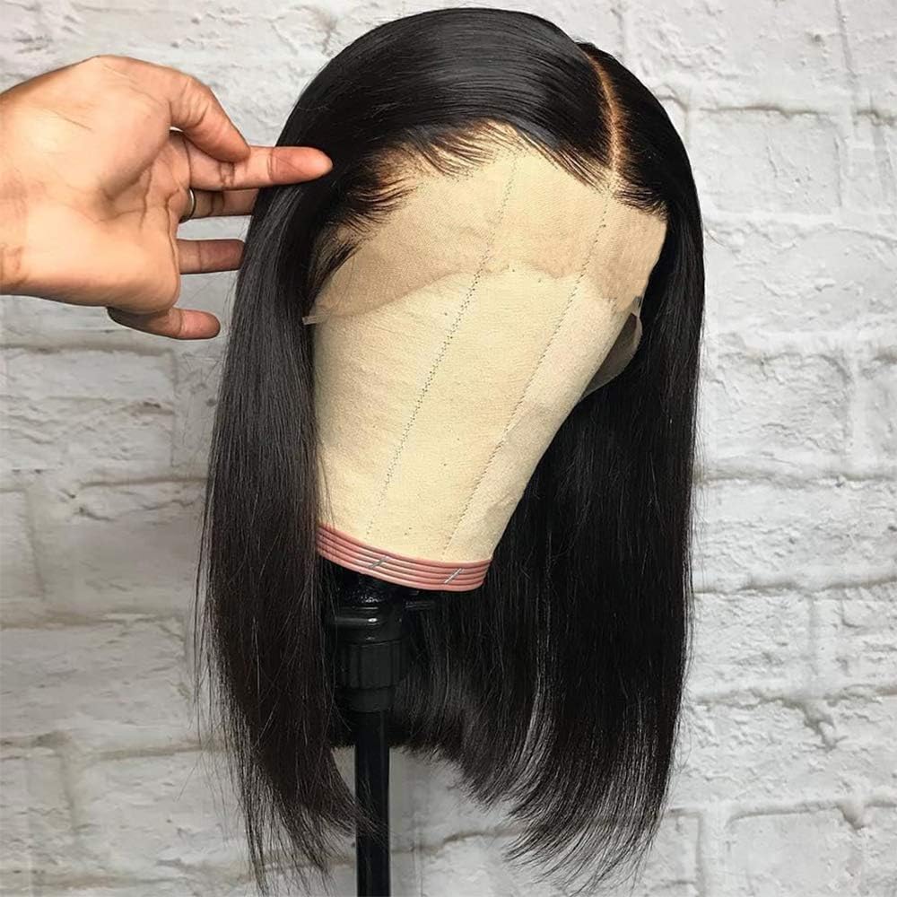 BEEOS 13x6 Short Bob Lace Front Human Hair Wigs,150% Density Pre Plucked and Bleached Knots Natural Hairline Middle Part Brazilian Virgin Hair Lace Wig (12 inch)