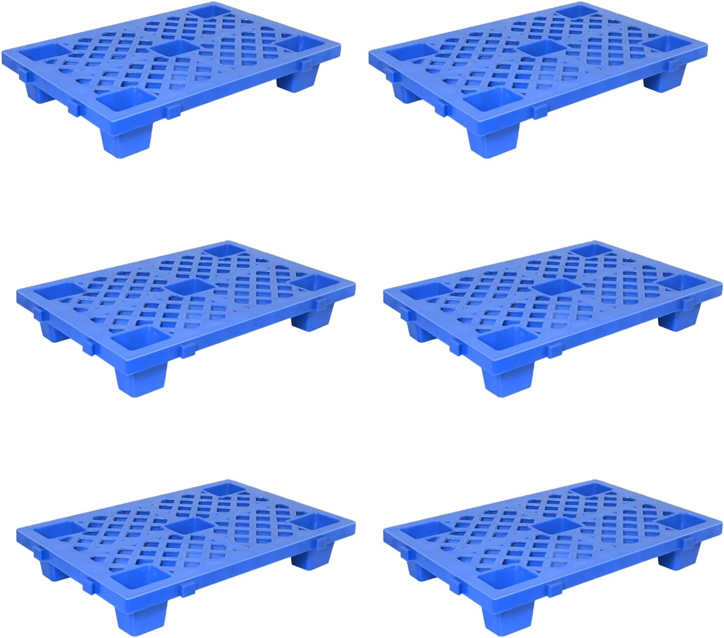 6 Pcs Plastic Pallets, Safety Storage Lightweight Nestable Spliceable Blue Polyethylene Pallets, Moisture-Proof Floor Pallet for Indoor Outdoor Storage, Garage and Warehouse(19.7" x 11.8" x 3.9")