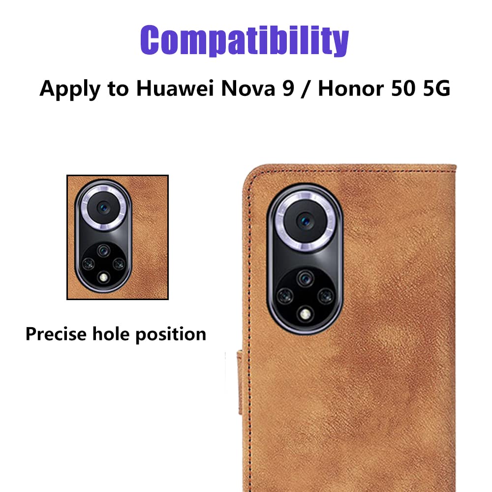 Hülle Für Huawei Honor 50 5G / Nova 9 – Klapphülle Mit Ständer, Kartenfächern & Magnetverschluss, Braun