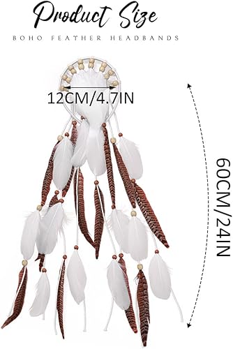 Miniatura 4 de GORTIN Diadema de plumas bohemias, diadema india hippie, tocado gitano blanco, trajes bohemios, accesorios para el cabello para mujer