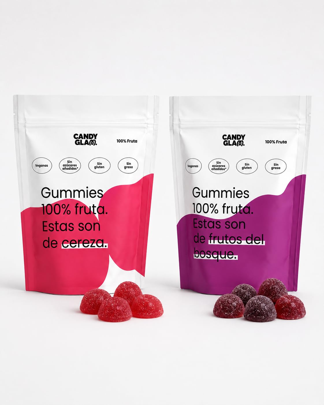 Candy Glam Pack Mixto de Gummies 14 Bolsas 7 Cereza + 7 Frutas del Bosque Veganas Sin Gluten Sin Azúcares Añadidos Snacks de Fruta Sabores Surtidos para Niños y Adultos