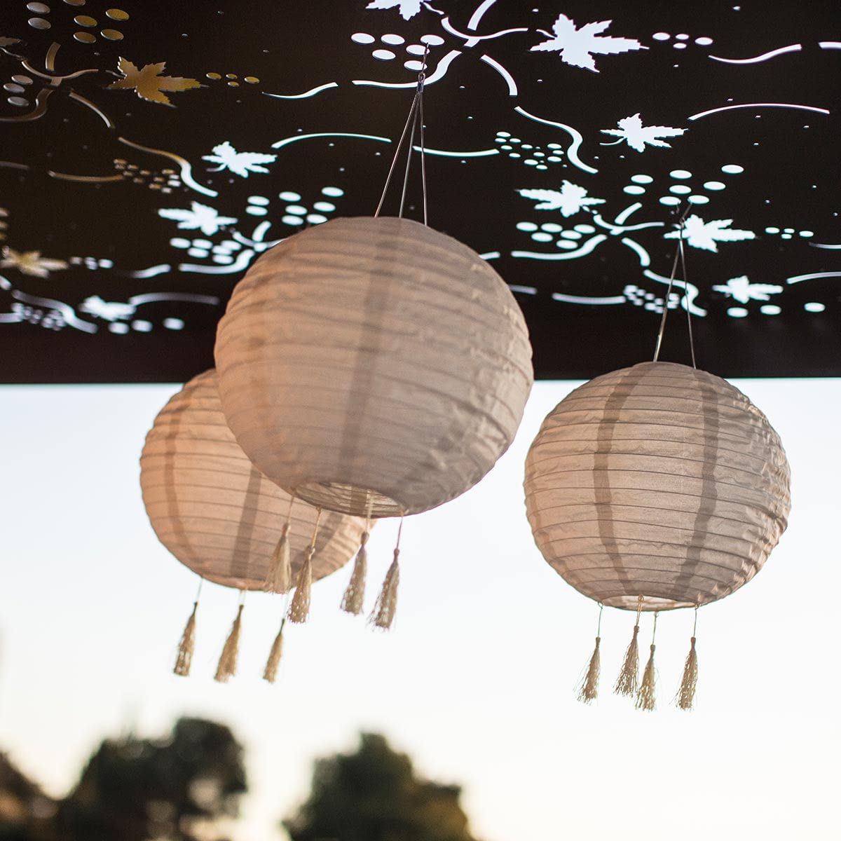 LUMI JARDIN 3 sztuki lampionów solarnych chiński beżowy kremowy ślub świąteczny LED ciepła biel HIMALAYA 30 cm