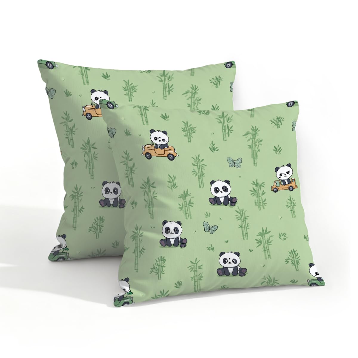 Outdoor Pillow Covers Waterproof Pillowcases 18x18in Set of 2 Chinese Panda Bamboo On Light Green Decorative Throw Cushion Case for Couch Sofa Garden Patio Furniture