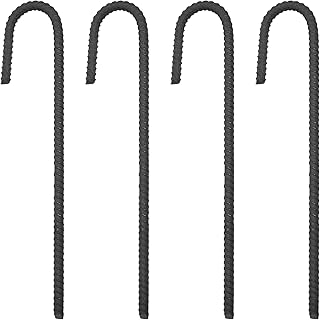 Pinnacle Mercantile 4 Pack Rebar Stakes J Hook Heavy Duty Steel Ground Anchors 12 inch Chisel Point End Made USA
