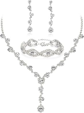 YANODA Rhinestone Bridal Jewelry Sets for Women Crystal Necklace Earrings Bracelet Jewelry Sets for Wedding Bridal Bridesmaid Gifts Evening Party Prom Jewelry Set
