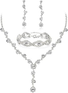Rhinestone Bridal Jewelry Sets for Women Crystal Necklace Earrings Bracelet Jewelry Sets for Wedding Bridal Bridesmaid Gifts Evening Party Prom Jewelry Set