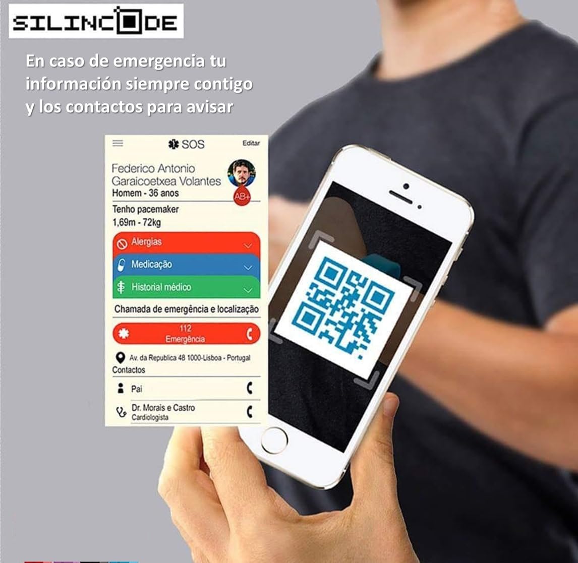 Oryginalna bransoletka Sport Qr SOS w nagłych wypadkach, zagubieniu, pomocy, opiece zdrowotnej, wypadku lub opiece medycznej, identyfikacji, historii medycznej, kontakty do powiadomienia z