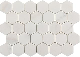 Marble Mosaic Tile, 2 Inch Hexagon, Honed, White Natural Stone Mosaic Ti...