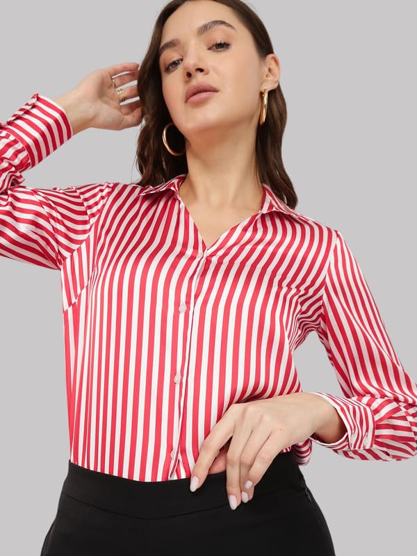 Image of FableStreet Women Shirts | Comfort Fit Spread Collar | Premium Satin Fabric for Formal, Business Casual