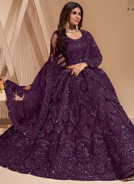 Image of ZAALIMA FASHION Women's Semi Stitched satin blend Lehenga Choli with Embroidered Pattern Unstitched Blouse and Dupatta Set | Women's Lehenga Cholis