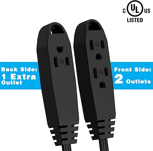 Miniatura 3 de Kasonic - Cable de extensión de 3 tomas de corriente de 25 pies, 1 paquete, múltiples salidas a tierra de triple cable, certificación UL 163 SPT-3,
