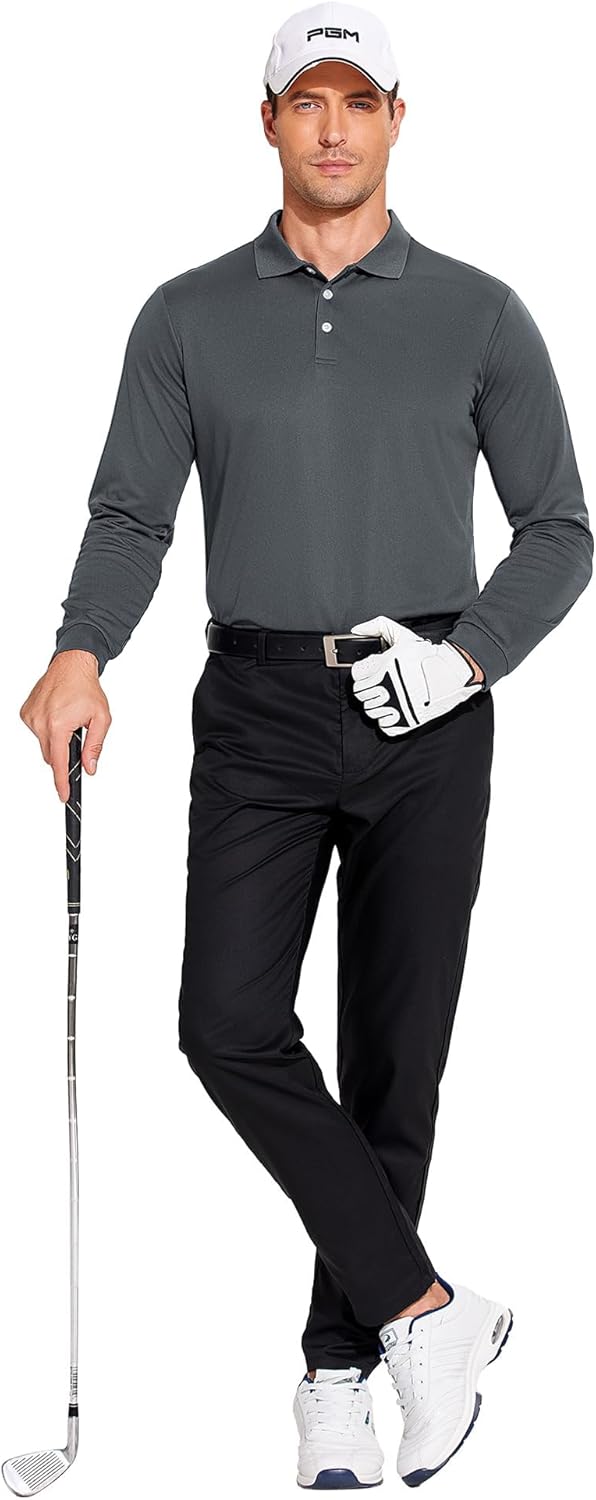 PINSPARK Long Sleeve Polo Shirts for Men Moisture Wicking Golf Shirts Quick Dry Work Hiking Casual Collared Shirt - Image 3