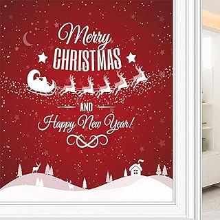 Weihnachts-Fensterfolie, Weihnachtsstil-Druck, Glasfolie für Zuhause, Büro, Wohnzimmer, B 60 x L 150 cm