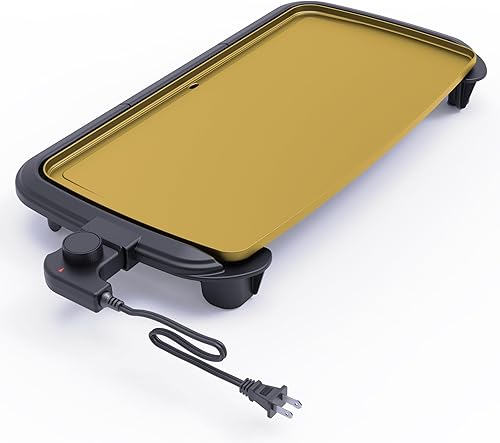 Mueller HealthyBites - Plancha eléctrica antiadherente, parrilla ecológica para panqueques de 20 pulgadas, sin teflón, 10 huevos a la vez, asas