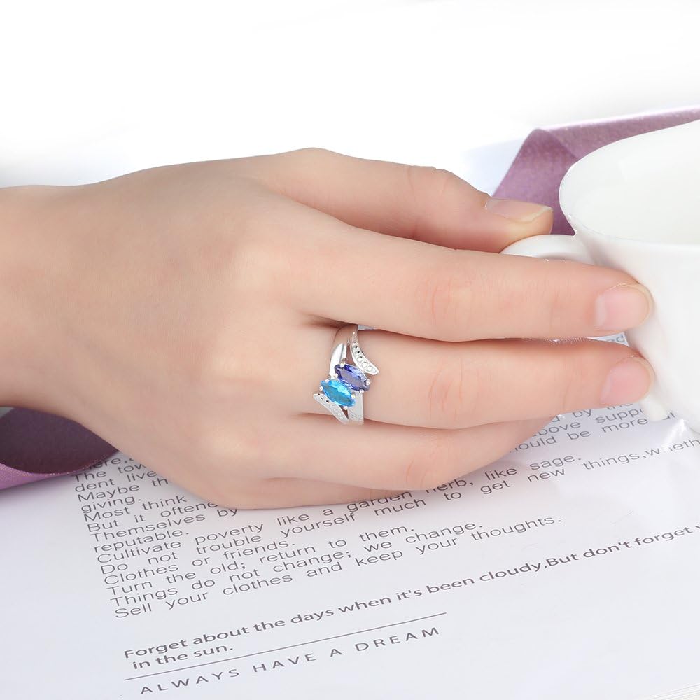 JewelOra Personalized Mothers 2 Simulated Birthstone Ring for Women Custom Engagement Promise Name Ring for Her