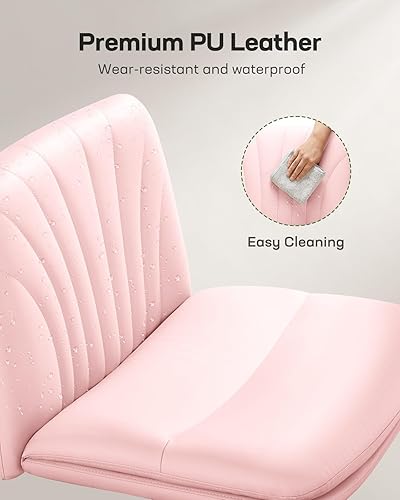 Miniatura 5 de Marsail Silla de escritorio de oficina sin brazos con ruedas silla ancha de piel sintética con patas cruzadas, cómodas sillas giratorias ajustables