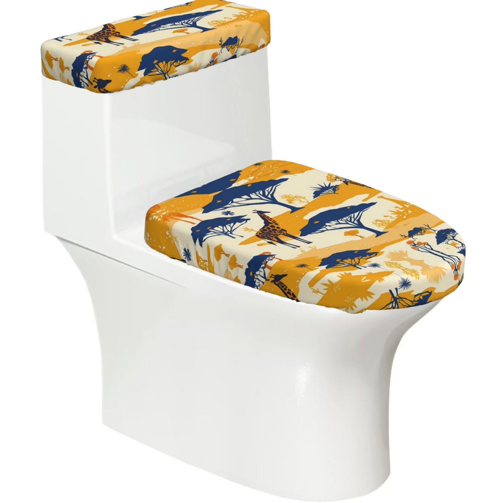 Mrowyc Black Blue Tree Giraffe Printed Toilet Seat Set - Set Of 2 - Universal Toilet Seat Cover - Housewarming Birthday Christmas Gift