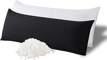 WhatsBedding Memory Foam Body Pillow with Breathable Zippered Cotton Cover, Full Body Pillow for Adults, Long Pillow for Sleeping, Firm Pillow Fluffy Supportive - Black