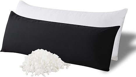 WhatsBedding Memory Foam Body Pillow with Breathable Zippered Cotton Cover, Full Body Pillow for Adults, Long Pillow for Sleeping, Firm Pillow Fluffy Supportive - Black