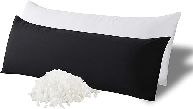 WhatsBedding Memory Foam Body Pillow with Breathable Zippered Cotton Cover, Full Body Pillow for Adults, Long Pillow for Sleeping, Firm Pillow Fluffy Supportive - Black