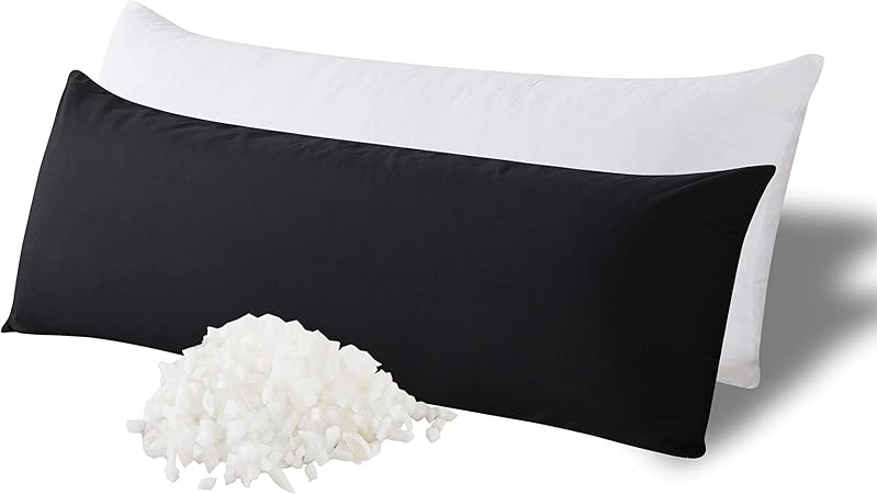 WhatsBedding Memory Foam Body Pillow with Breathable Zippered Cotton Cover, Full Body Pillow for Adults, Long Pillow for Sleeping, Firm Pillow Fluffy Supportive - Black