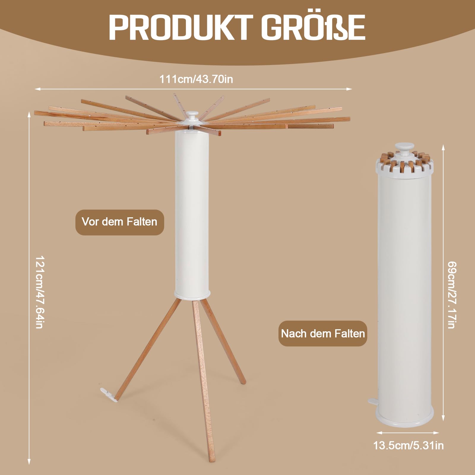 Tendedero de ropa ahorrador de espacio, secador de ropa plegable con 16 brazos de madera y 48 lugares para colgar, moderno secador Octopus, soporte portátil para ropa para balcón, interior, lavandería